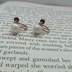 Gold and White Pearl Earrings Screw Back